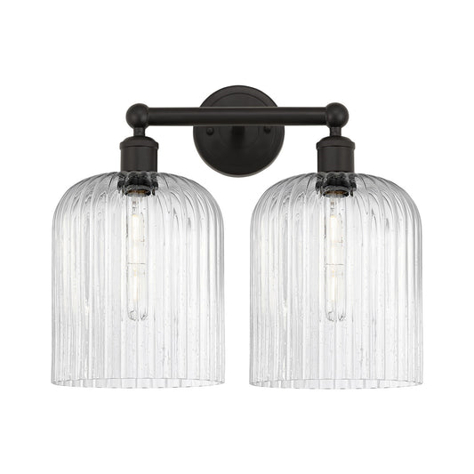 Innovations Bridal Veil 14in 2-Light Bath Vanity | Art Nouveau Oil Rubbed Bronze Steel and Seedy Ribbed Glass | Bathroom | Model 616-2W-OB-G559-8SDY