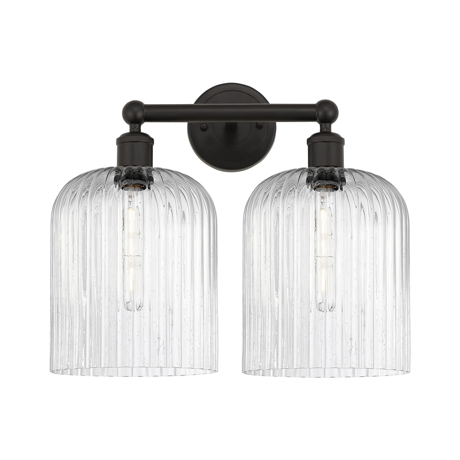Innovations Bridal Veil 14in 2-Light Bath Vanity | Art Nouveau Oil Rubbed Bronze Steel and Seedy Ribbed Glass | Bathroom | Model 616-2W-OB-G559-8SDY