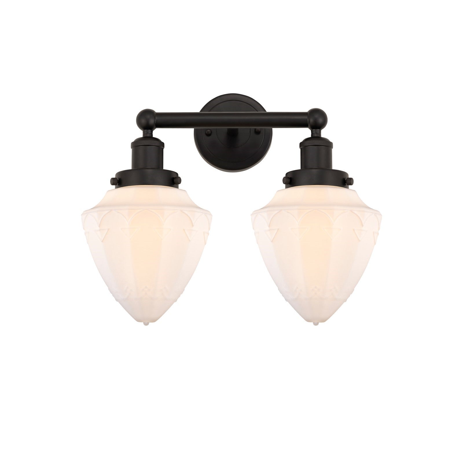 Innovations Bullet 16in 2-Light Bath Vanity Light | Industrial Oil Rubbed Bronze and Matte White Frosted Glass | Bathroom Vanity | Model 616-2W-OB-G661-7