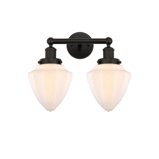 Innovations Bullet 16in 2-Light Bath Vanity Light | Industrial Oil Rubbed Bronze and Matte White Frosted Glass | Bathroom Vanity | Model 616-2W-OB-G661-7