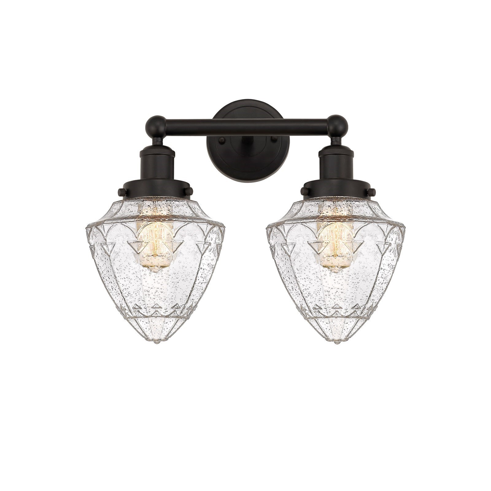 Innovations Bullet 16in 2-Light Bath Vanity Light | Industrial Oil Rubbed Bronze and Seedy Glass | Bathroom Vanity | 16 x 8 x | Model 616-2W-OB-G664-7