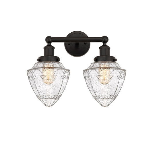 Innovations Bullet 16in 2-Light Bath Vanity Light | Industrial Oil Rubbed Bronze and Seedy Glass | Bathroom Vanity | 16 x 8 x | Model 616-2W-OB-G664-7