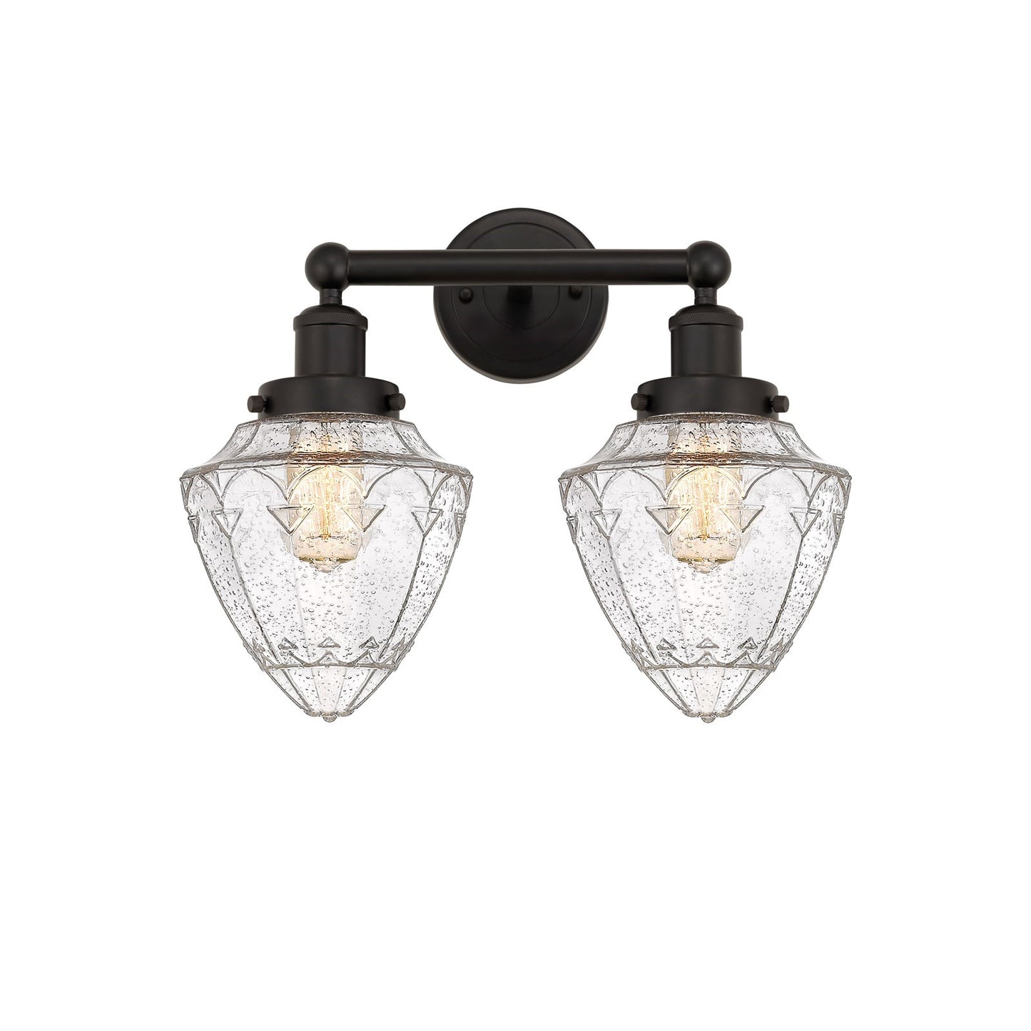 Innovations Bullet 16in 2-Light Bath Vanity Light | Industrial Oil Rubbed Bronze and Seedy Glass | Bathroom Vanity | 16 x 8 x | Model 616-2W-OB-G664-7