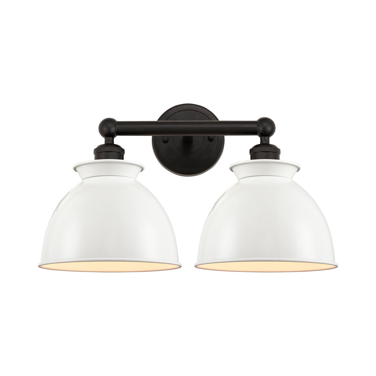 Innovations Adirondack 17in 2-Light Bath Vanity | Industrial Farmhouse Oil Rubbed Bronze and Glossy White Metal Shade | Bathroom | Model 616-2W-OB-M14-W
