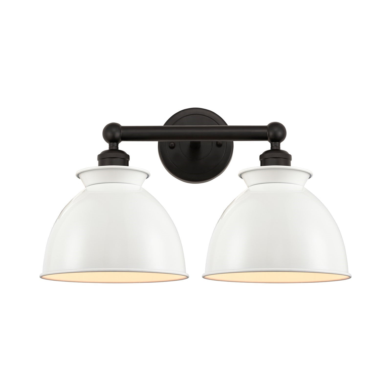 Innovations Adirondack 17in 2-Light Bath Vanity | Industrial Farmhouse Oil Rubbed Bronze and Glossy White Metal Shade | Bathroom | Model 616-2W-OB-M14-W