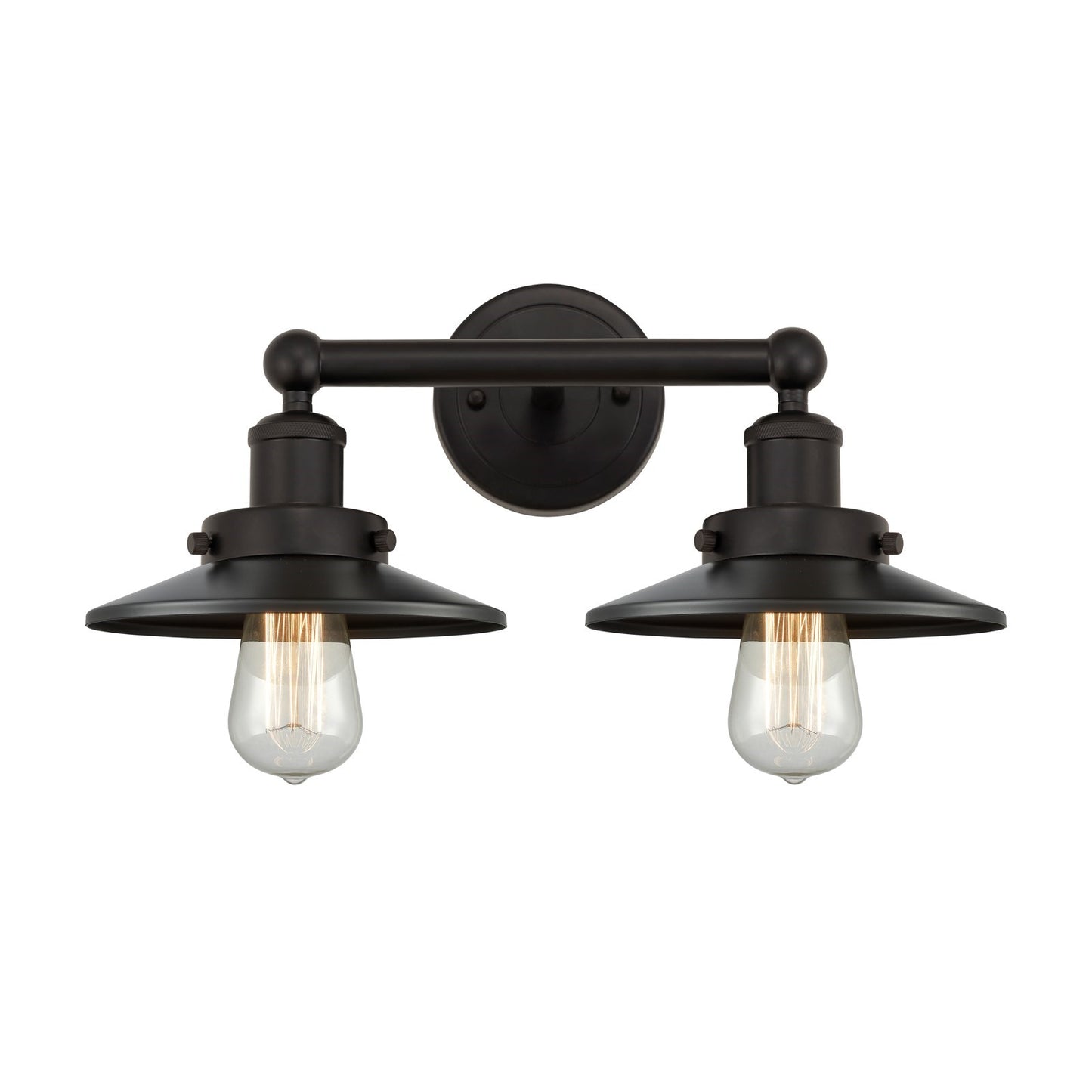 Innovations Railroad 17in 2-Light Bath Vanity Light | Industrial Oil Rubbed Bronze Steel and Oil Rubbed Bronze Metal Shade | Model 616-2W-OB-M5-OB