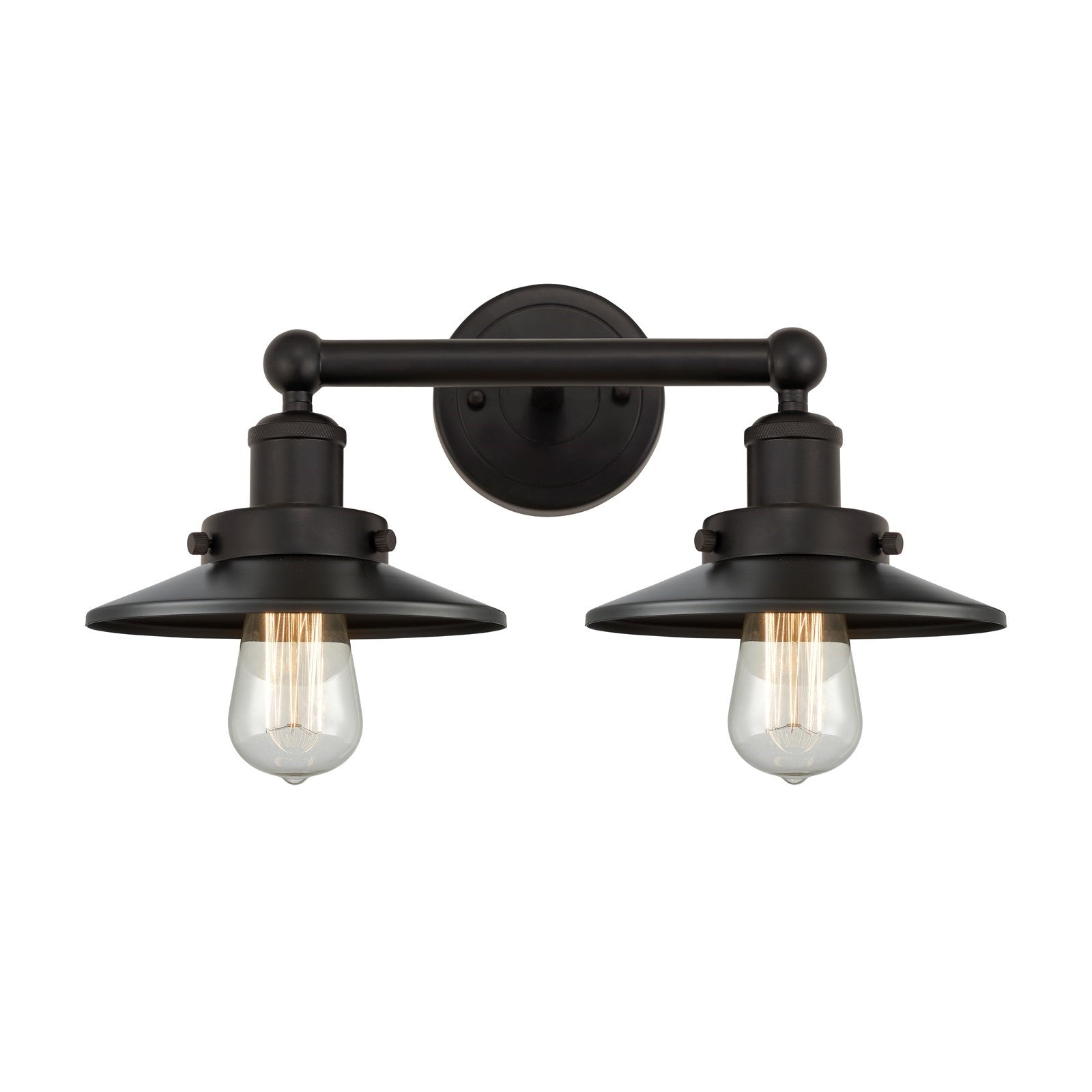Innovations Railroad 17in 2-Light Bath Vanity Light | Industrial Oil Rubbed Bronze Steel and Oil Rubbed Bronze Metal Shade | Model 616-2W-OB-M5-OB