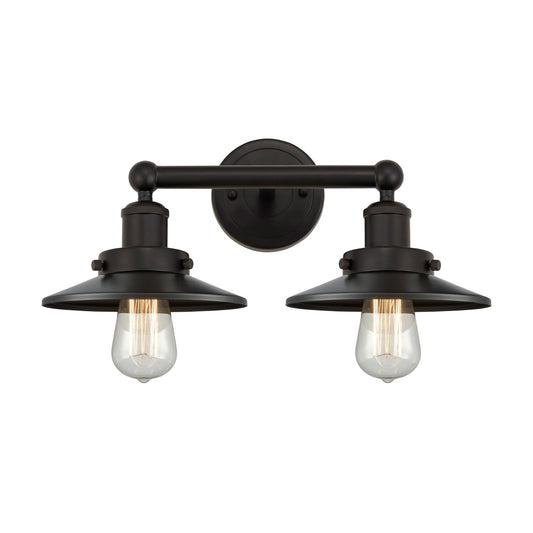Innovations Railroad 17in 2-Light Bath Vanity Light | Industrial Oil Rubbed Bronze Steel and Oil Rubbed Bronze Metal Shade | Model 616-2W-OB-M5-OB