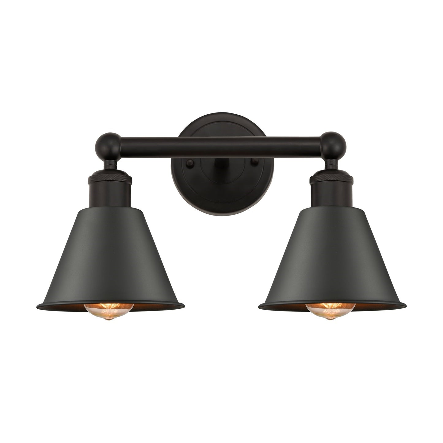 Innovations Smithfield 16in 2-Light Bath Vanity | Industrial Farmhouse Oil Rubbed Bronze Steel and Cast Brass Metal Cone Shade | Model 616-2W-OB-M8-OB