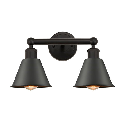 Innovations Smithfield 16in 2-Light Bath Vanity | Industrial Farmhouse Oil Rubbed Bronze Steel and Cast Brass Metal Cone Shade | Model 616-2W-OB-M8-OB