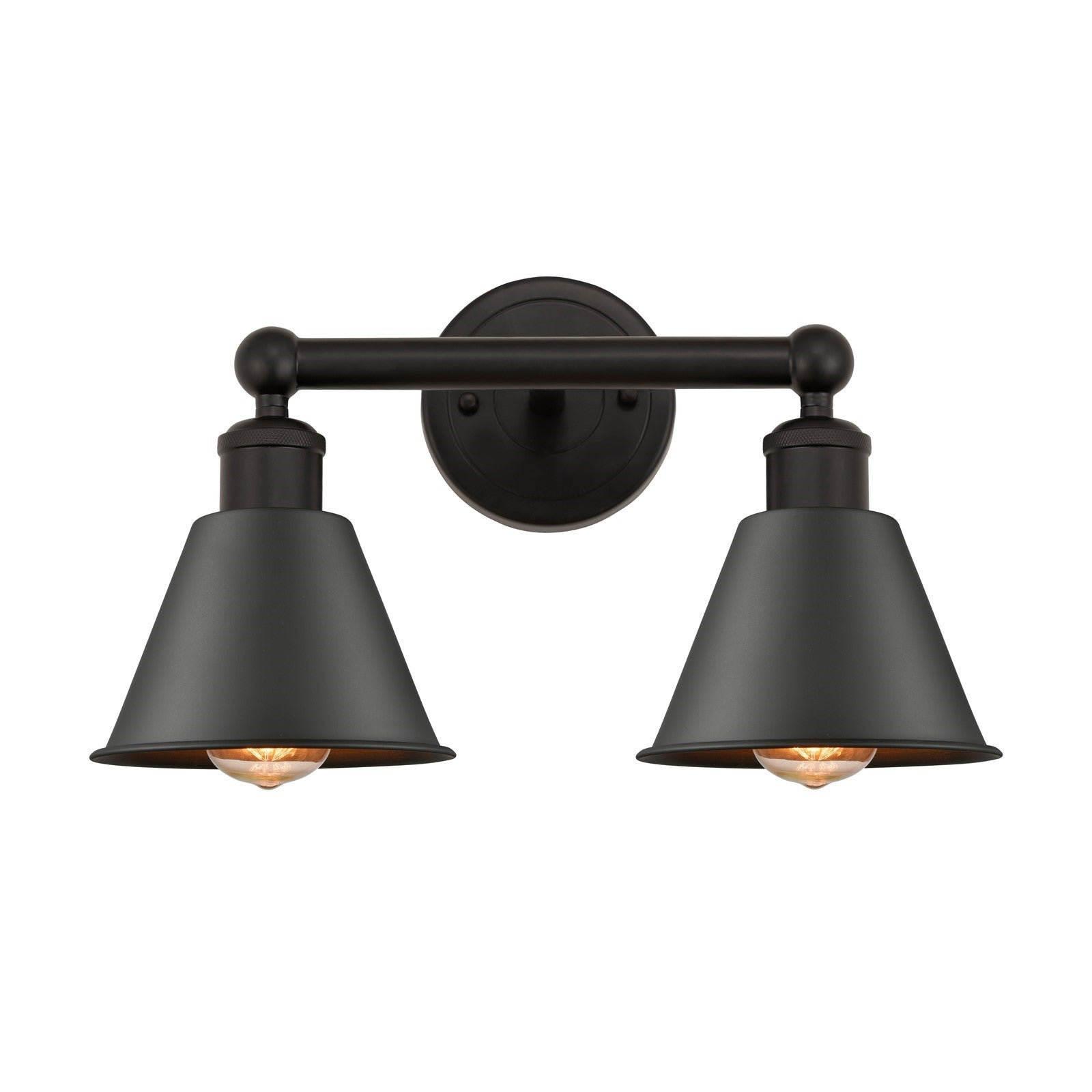 Innovations Smithfield 16in 2-Light Bath Vanity | Industrial Farmhouse Oil Rubbed Bronze Steel and Cast Brass Metal Cone Shade | Model 616-2W-OB-M8-OB