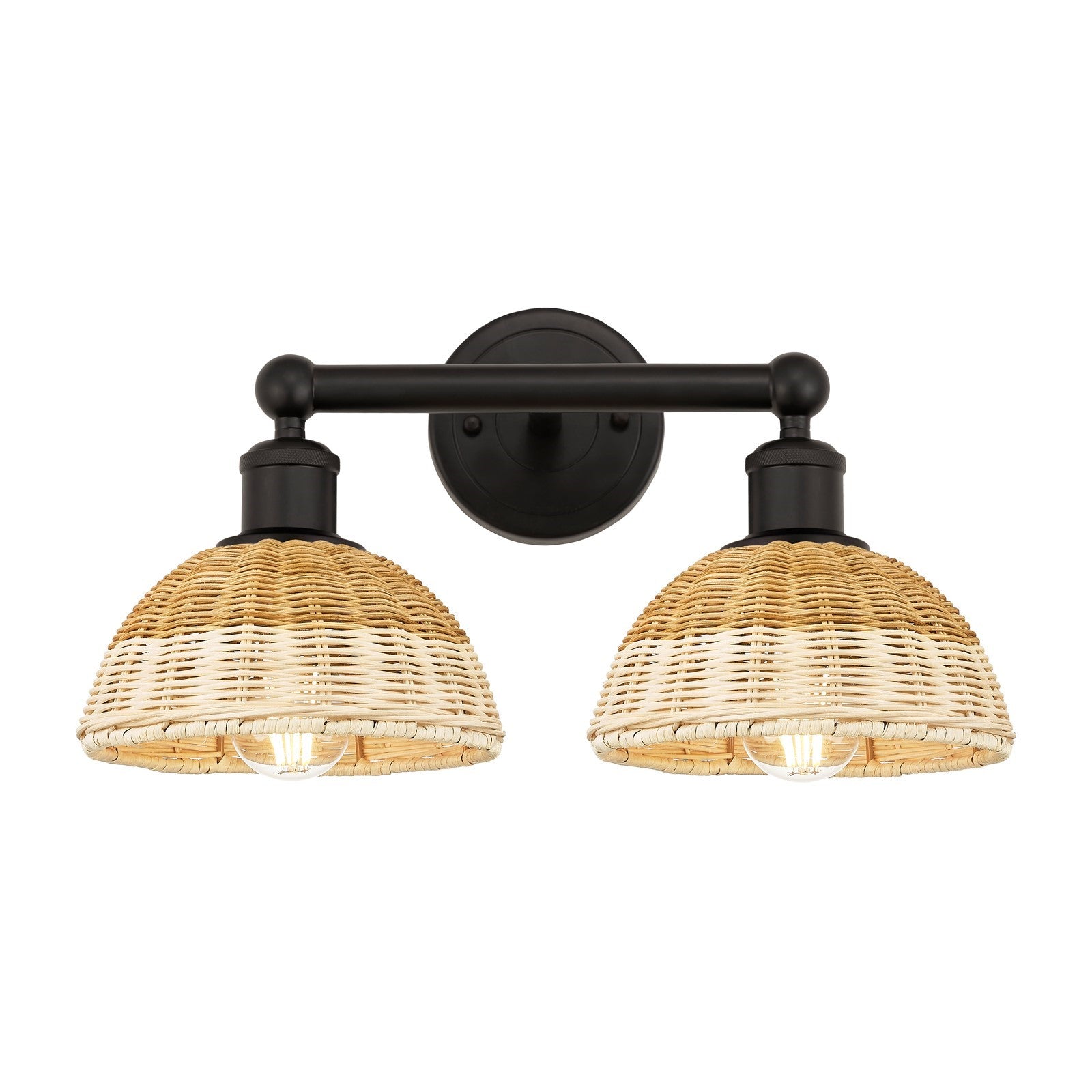 Innovations Bristol Natural II 17in 2-Light Bath Vanity Light | Industrial Oil Rubbed Bronze and Natural Fiber Shade | Model 616-2W-OB-NBD2-75-NAT