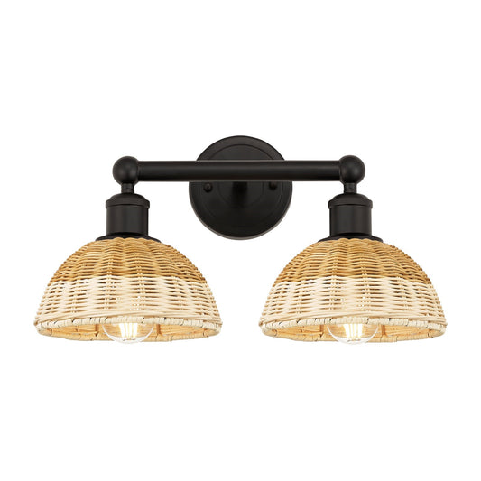 Innovations Bristol Natural II 17in 2-Light Bath Vanity Light | Industrial Oil Rubbed Bronze and Natural Fiber Shade | Model 616-2W-OB-NBD2-75-NAT