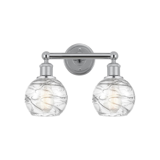 Innovations Athens Deco Swirl 15in 2-Light Bath Vanity Light | Industrial Modern Polished Chrome and Clear Deco Swirl Glass | Model 616-2W-PC-G1213-6CL