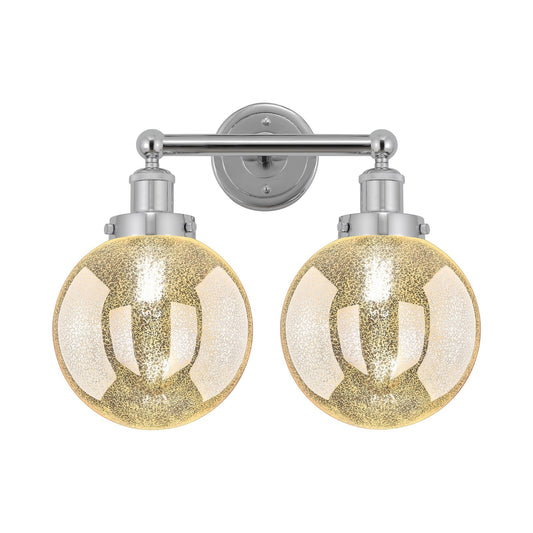 Innovations Beacon 17in 2-Light Bath Vanity Light | Art Nouveau Polished Chrome and Mercury Ribbed Glass | Bathroom Vanity | 17 x | Model 616-2W-PC-G208-8