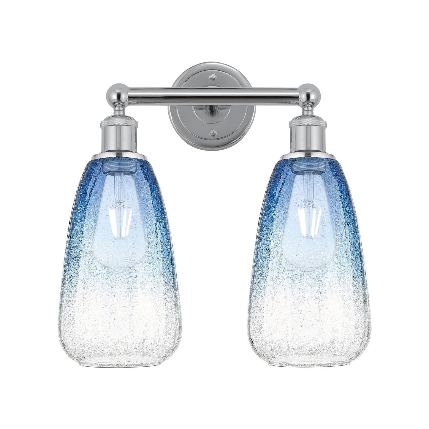 Innovations Brookhaven Almond 15in 2-Light Bath Vanity Light | Industrial Polished Chrome Steel and Sapphire Blue Glass | Model 616-2W-PC-G480-6SB
