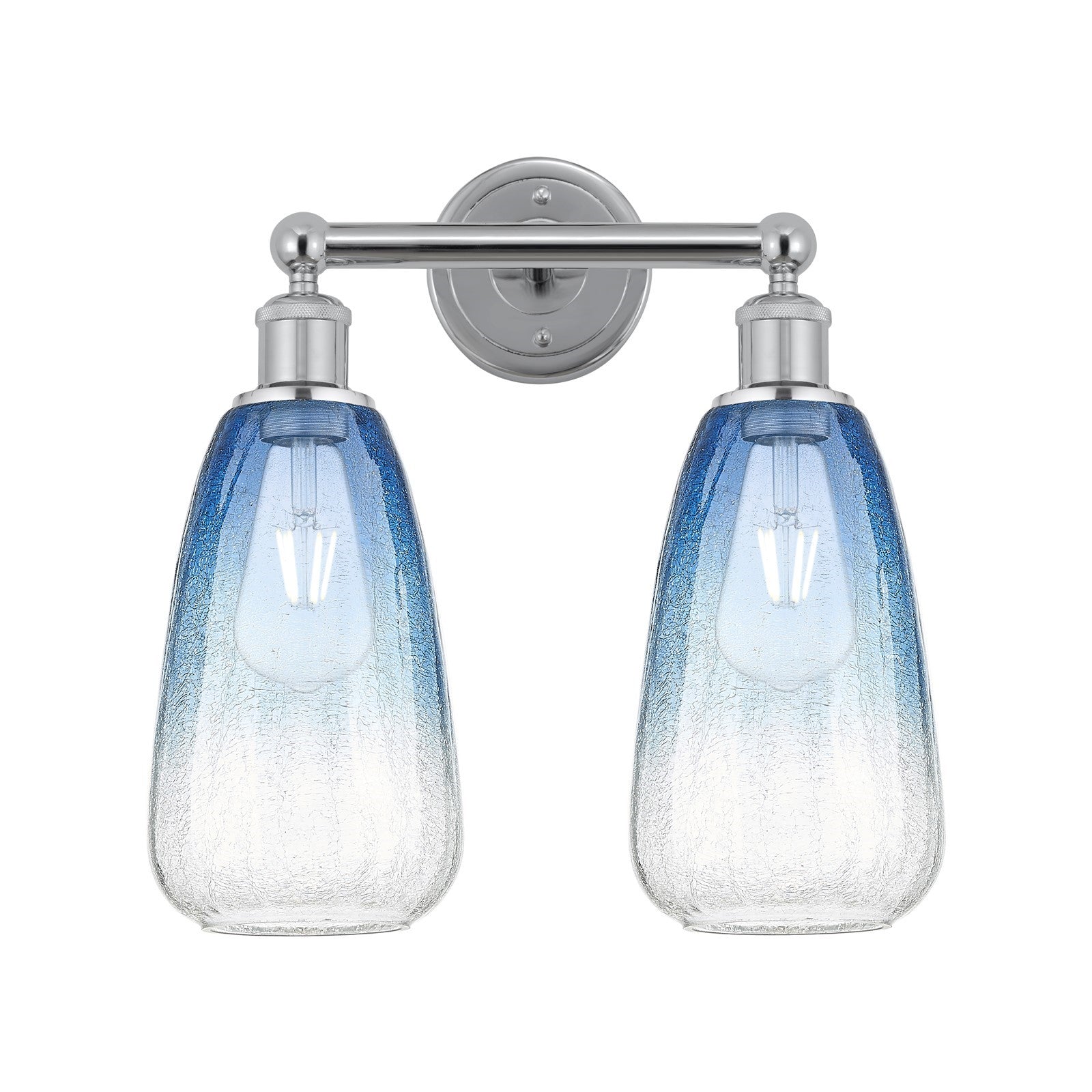 Innovations Brookhaven Almond 15in 2-Light Bath Vanity Light | Industrial Polished Chrome Steel and Sapphire Blue Glass | Model 616-2W-PC-G480-6SB