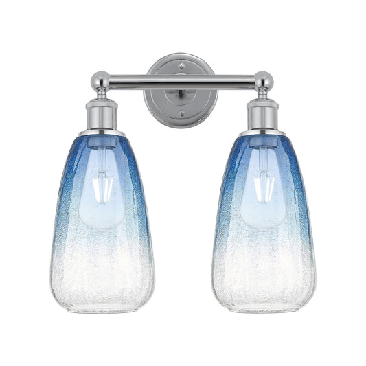 Innovations Brookhaven Almond 15in 2-Light Bath Vanity Light | Industrial Polished Chrome Steel and Sapphire Blue Glass | Model 616-2W-PC-G480-6SB