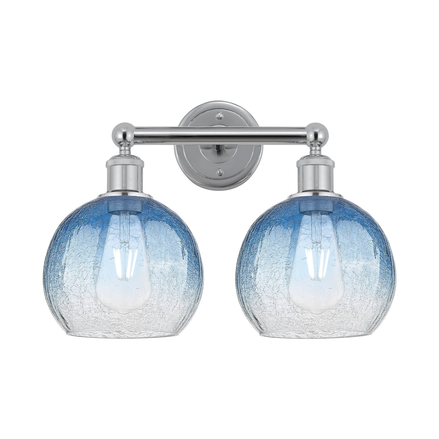 Innovations Brookhaven Globe 17in 2-Light Bath Vanity Light | Industrial Polished Chrome and Sapphire Blue Glass | Bathroom | Model 616-2W-PC-G483-8SB