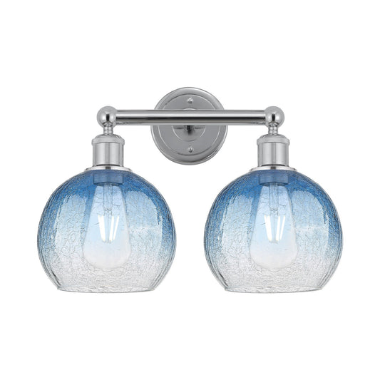 Innovations Brookhaven Globe 17in 2-Light Bath Vanity Light | Industrial Polished Chrome and Sapphire Blue Glass | Bathroom | Model 616-2W-PC-G483-8SB