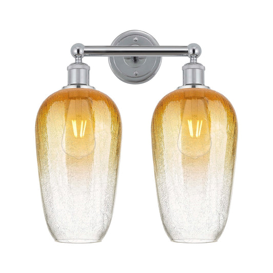 Innovations Brookhaven Flute 16in 2-Light Bath Vanity | Industrial Modern Polished Chrome and Amber Glass | Damp Rated Bathroom | Model 616-2W-PC-G484-7AM