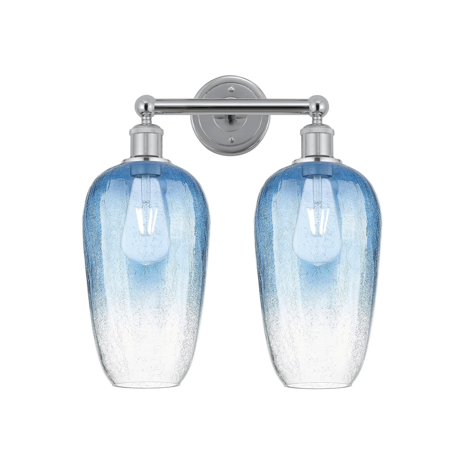 Innovations Brookhaven Flute 16in 2-Light Bath Vanity | Industrial Modern Contempo Polished Chrome and Sapphire Blue Glass | Model 616-2W-PC-G484-7SB