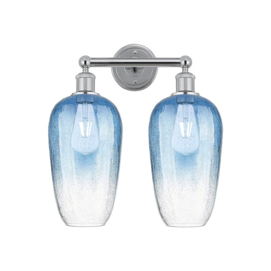 Innovations Brookhaven Flute 16in 2-Light Bath Vanity | Industrial Modern Contempo Polished Chrome and Sapphire Blue Glass | Model 616-2W-PC-G484-7SB