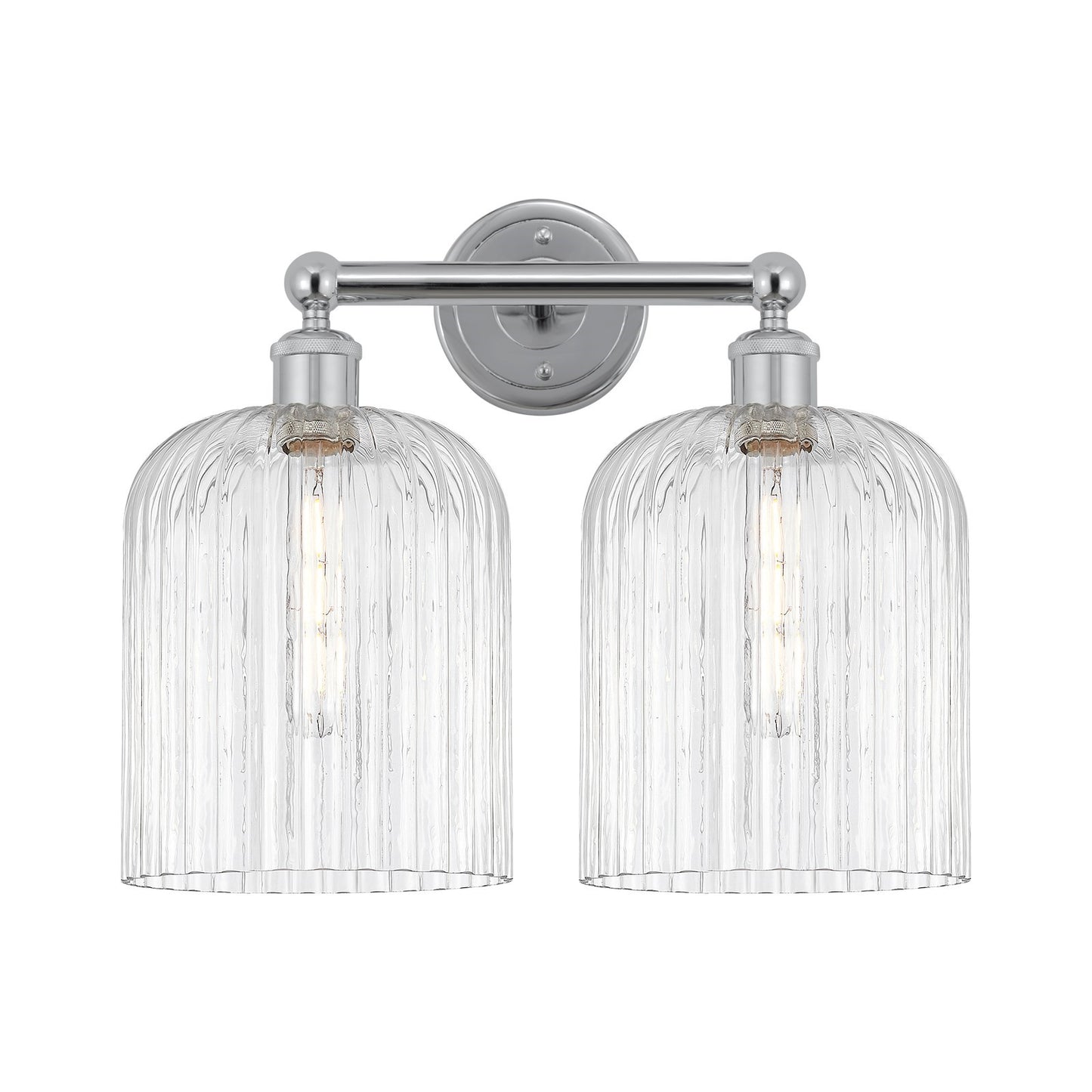 Innovations Bridal Veil 14in 2-Light Bath Vanity | Art Nouveau Polished Chrome and Clear Ribbed Bell Glass | Bathroom & Powder | Model 616-2W-PC-G559-8CL