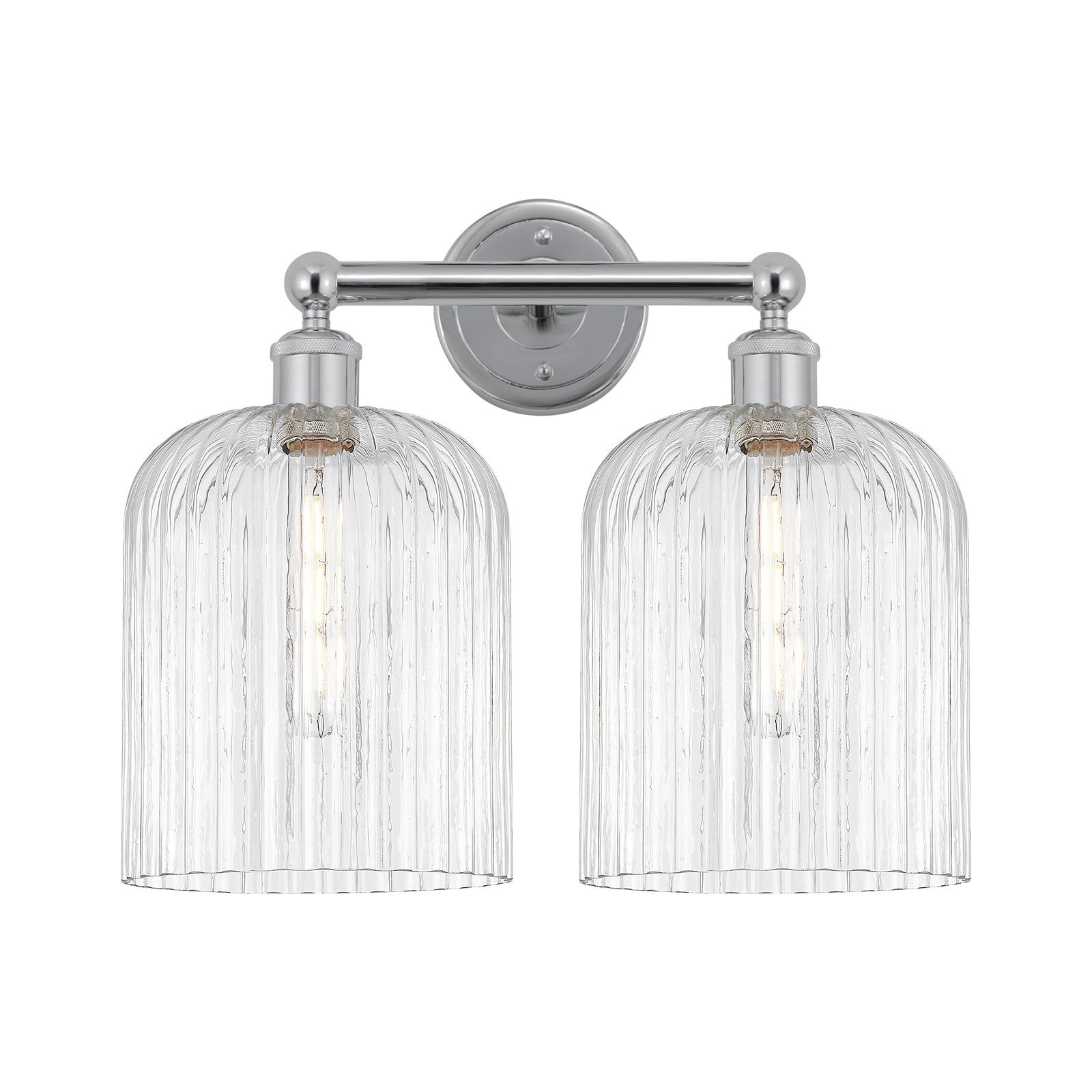 Innovations Bridal Veil 14in 2-Light Bath Vanity | Art Nouveau Polished Chrome and Clear Ribbed Bell Glass | Bathroom & Powder | Model 616-2W-PC-G559-8CL
