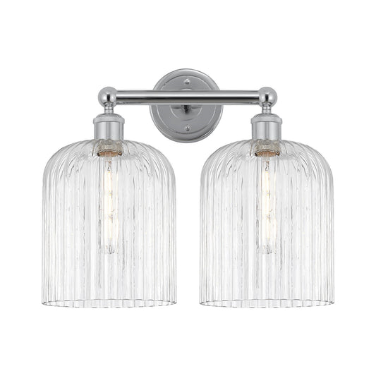 Innovations Bridal Veil 14in 2-Light Bath Vanity | Art Nouveau Polished Chrome and Clear Ribbed Bell Glass | Bathroom & Powder | Model 616-2W-PC-G559-8CL