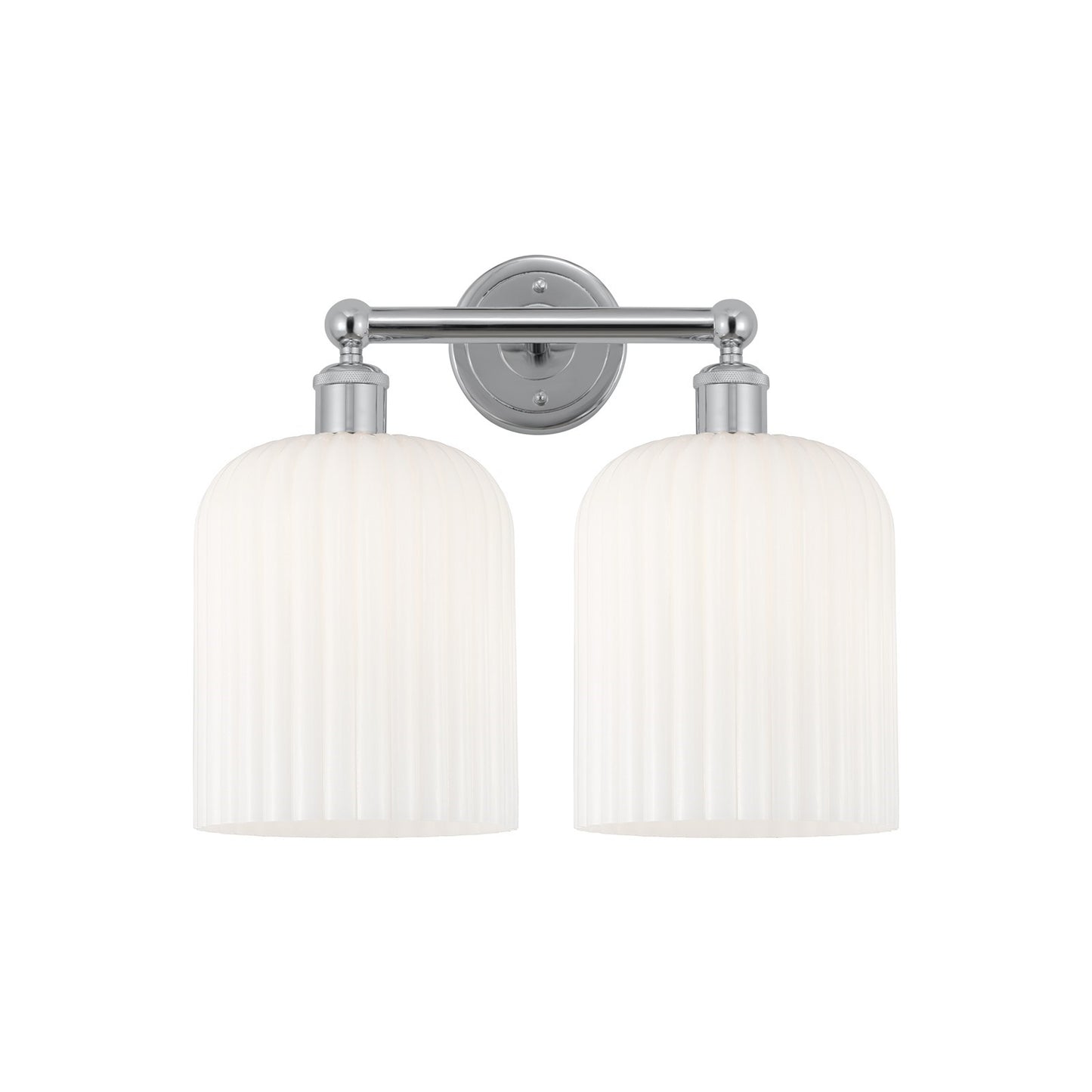 Innovations Bridal Veil 14in 2-Light Bath Vanity Light | Art Nouveau Industrial Polished Chrome and Gloss White Ribbed Glass | Model 616-2W-PC-G559-8GWH