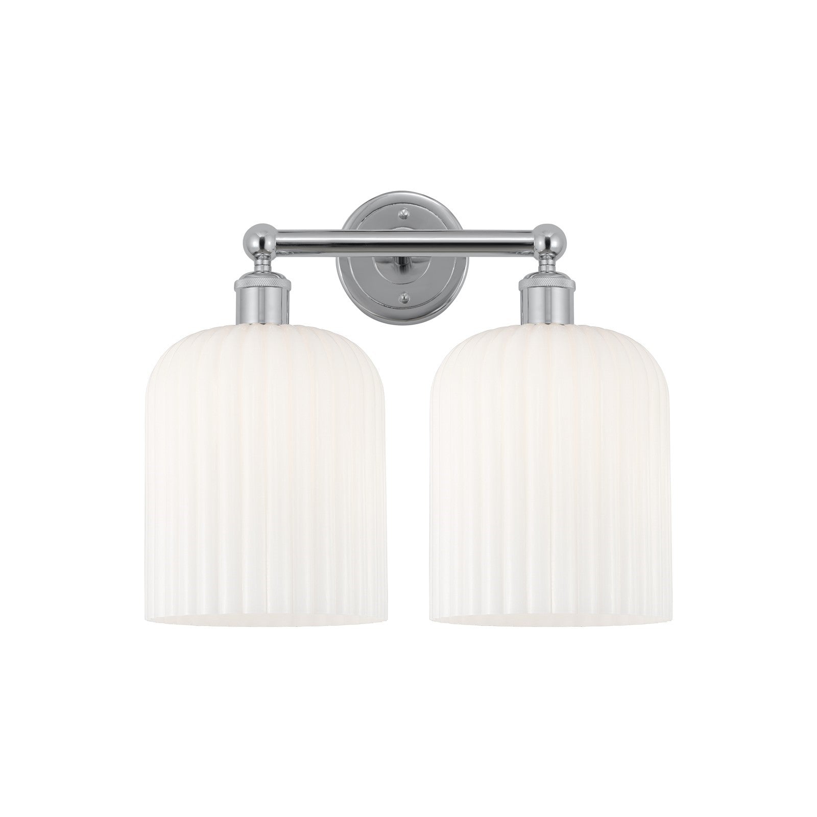 Innovations Bridal Veil 14in 2-Light Bath Vanity Light | Art Nouveau Industrial Polished Chrome and Gloss White Ribbed Glass | Model 616-2W-PC-G559-8GWH