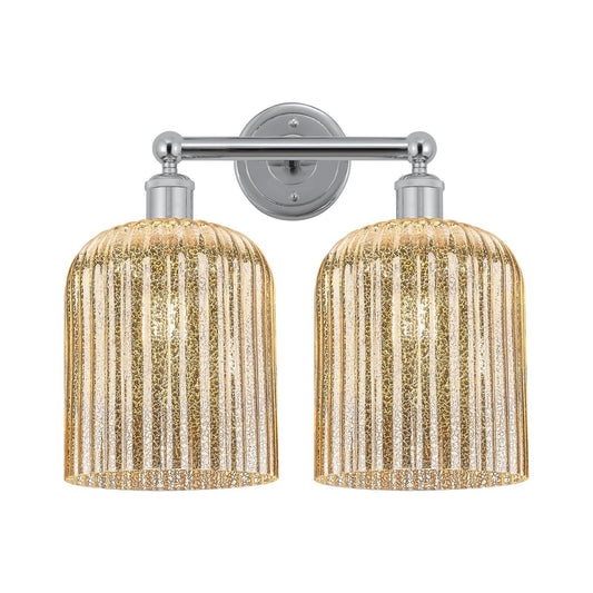 Innovations Bridal Veil 14in 2-Light Bath Vanity | Art Nouveau Polished Chrome and Mercury Ribbed Glass | Bathroom & Powder | Model 616-2W-PC-G559-8ME