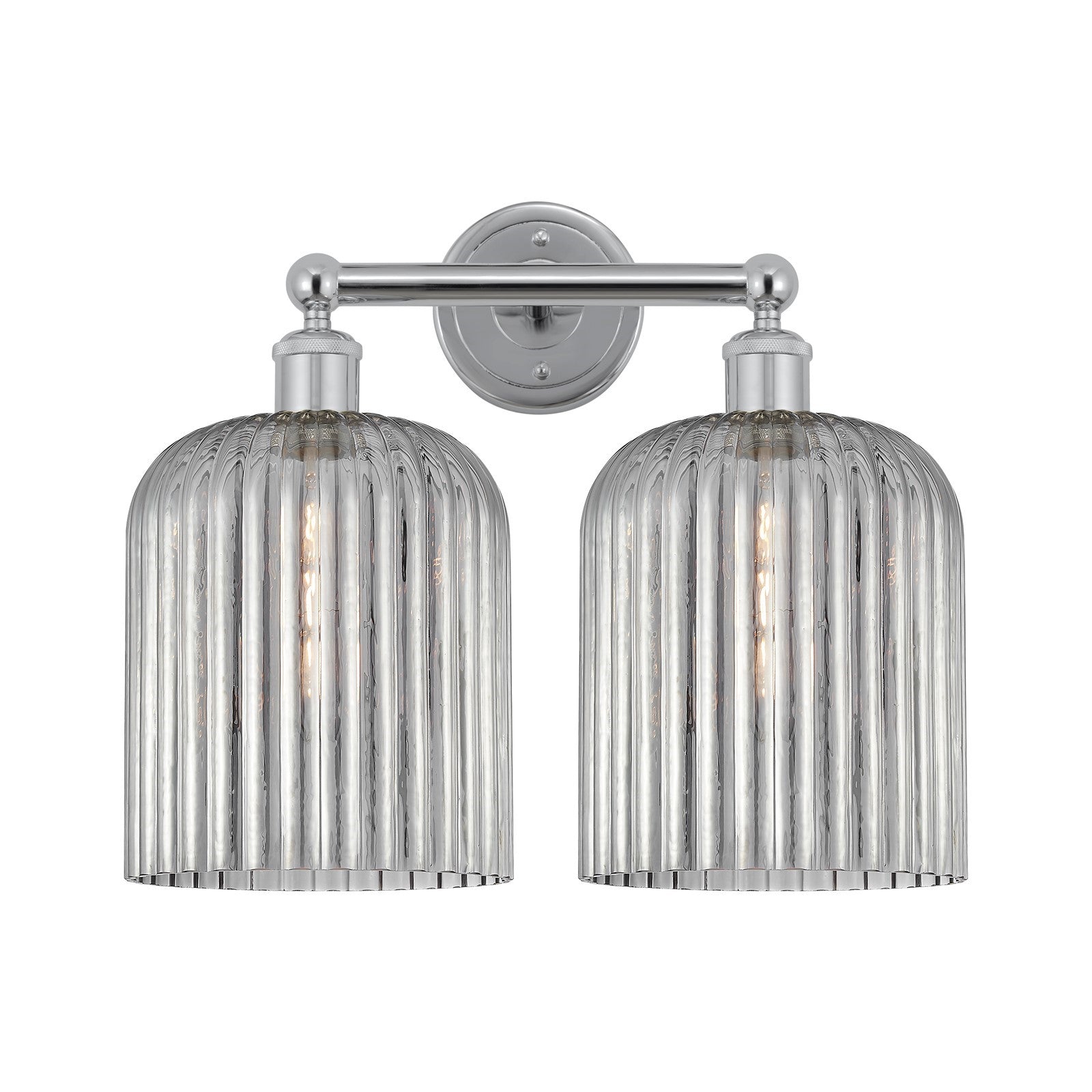 Innovations Bridal Veil 14in 2-Light Bath Vanity Light | Art Nouveau Polished Chrome and Light Smoke Ribbed Glass | Bathroom | Model 616-2W-PC-G559-8SM