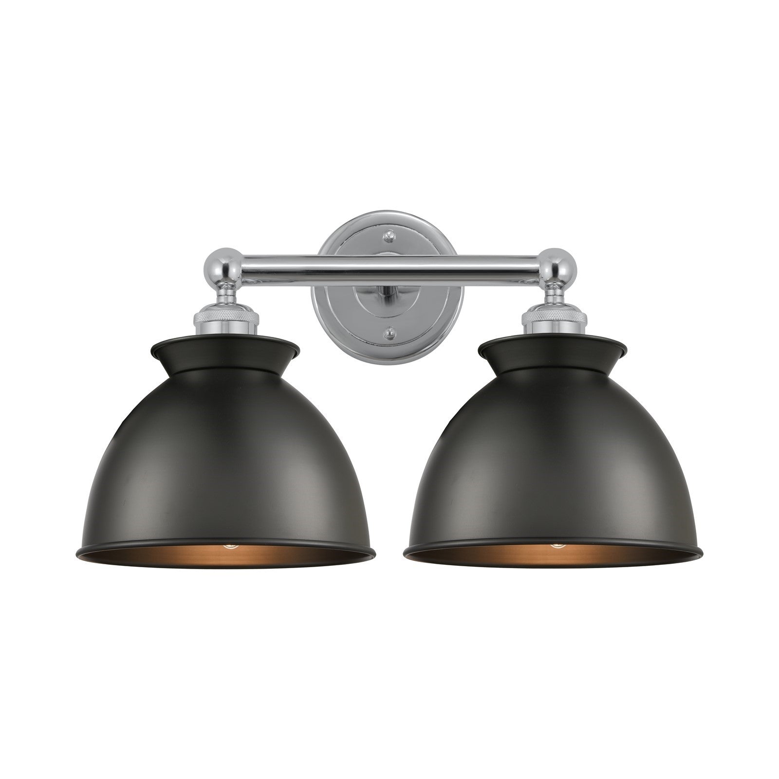 Innovations Adirondack 17in 2-Light Bath Vanity Light | Industrial Farmhouse Polished Chrome and Matte Black Metal Shade | Model 616-2W-PC-M14-BK