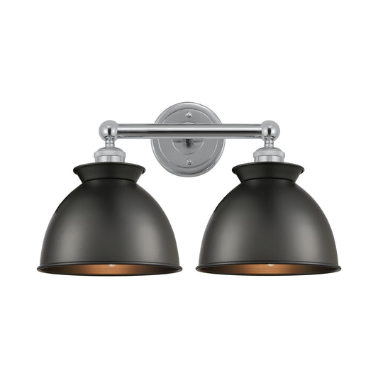 Innovations Adirondack 17in 2-Light Bath Vanity Light | Industrial Farmhouse Polished Chrome and Matte Black Metal Shade | Model 616-2W-PC-M14-BK