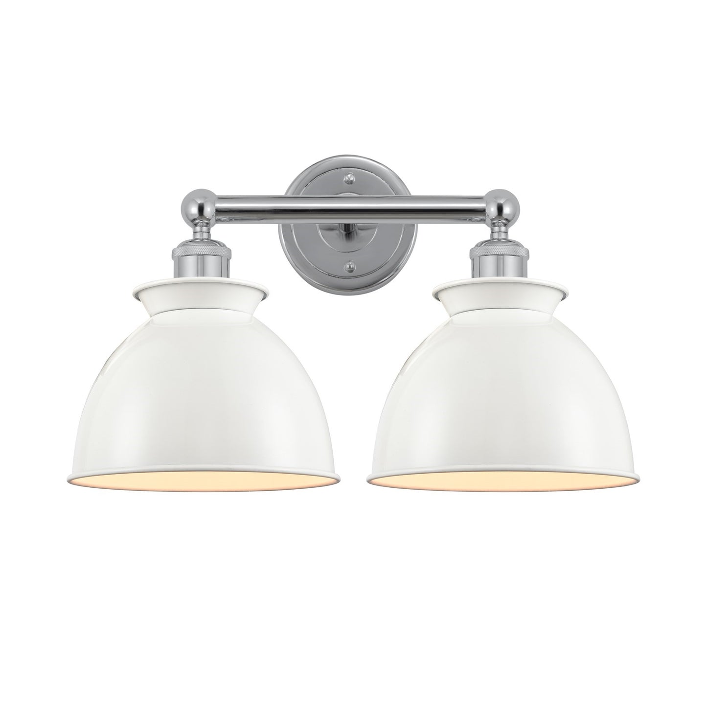 Innovations Adirondack 17in 2-Light Bath Vanity | Industrial Farmhouse Polished Chrome and Glossy White Metal Shade | Bathroom | Model 616-2W-PC-M14-W