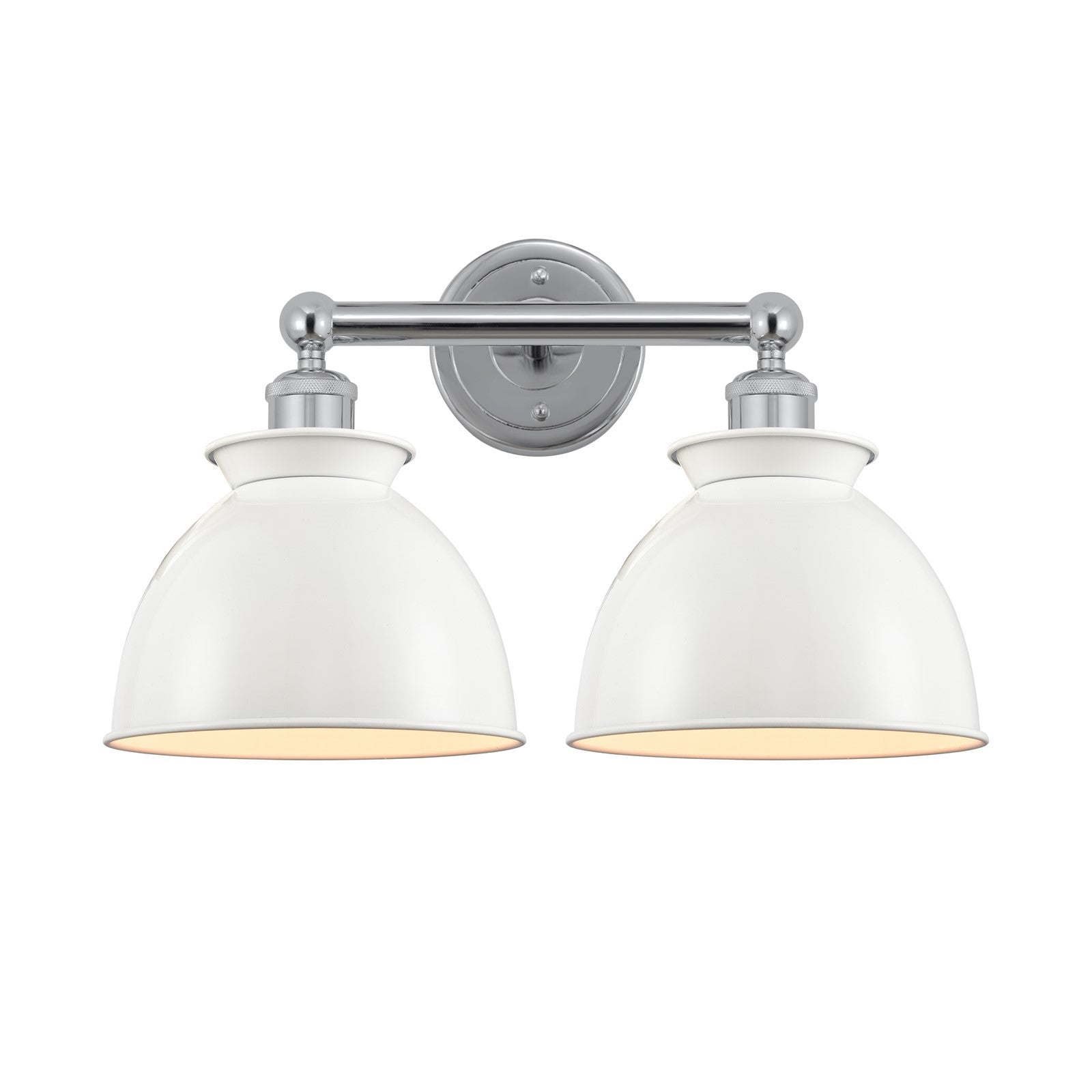 Innovations Adirondack 17in 2-Light Bath Vanity | Industrial Farmhouse Polished Chrome and Glossy White Metal Shade | Bathroom | Model 616-2W-PC-M14-W