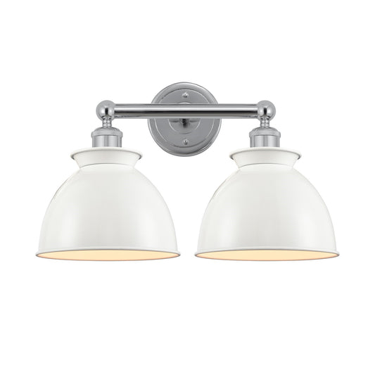 Innovations Adirondack 17in 2-Light Bath Vanity | Industrial Farmhouse Polished Chrome and Glossy White Metal Shade | Bathroom | Model 616-2W-PC-M14-W
