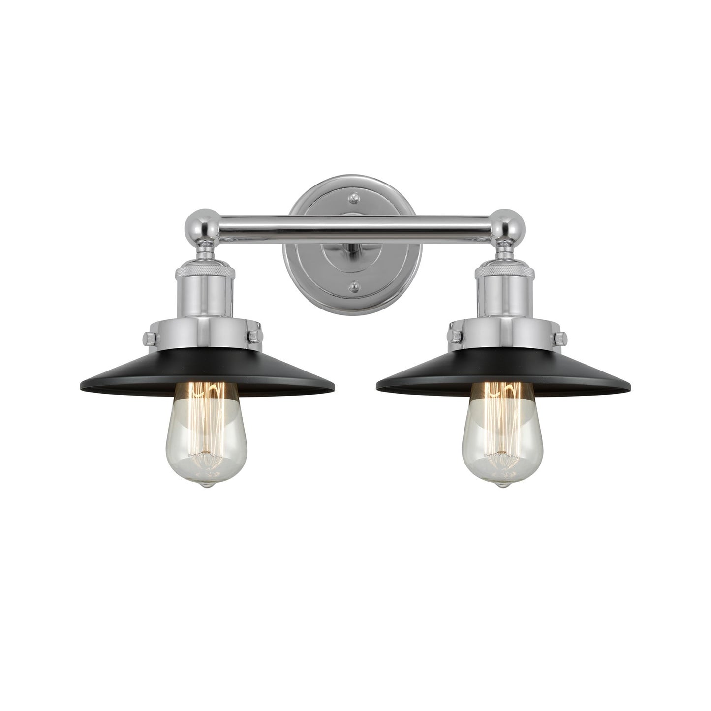 Innovations Railroad 17in 2-Light Bath Vanity Light | Industrial Polished Chrome and Matte Black Metal | Damp Rated Bathroom | Model 616-2W-PC-M6-BK