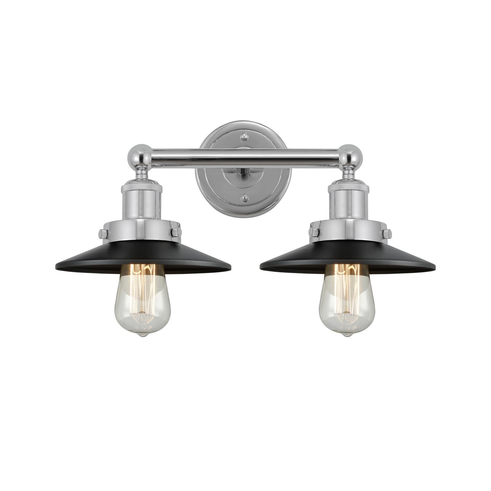 Innovations Railroad 17in 2-Light Bath Vanity Light | Industrial Polished Chrome and Matte Black Metal | Damp Rated Bathroom | Model 616-2W-PC-M6-BK