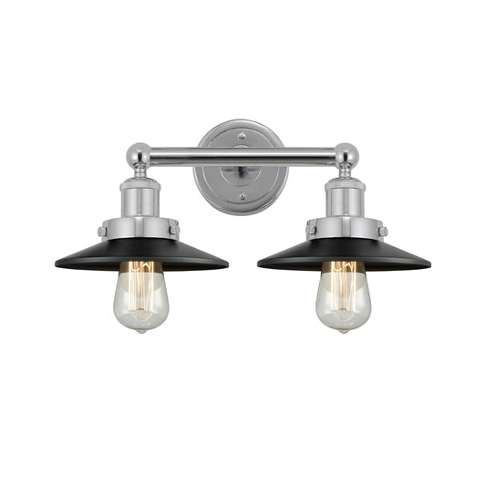 Innovations Railroad 17in 2-Light Bath Vanity Light | Industrial Polished Chrome and Matte Black Metal | Damp Rated Bathroom | Model 616-2W-PC-M6-BK