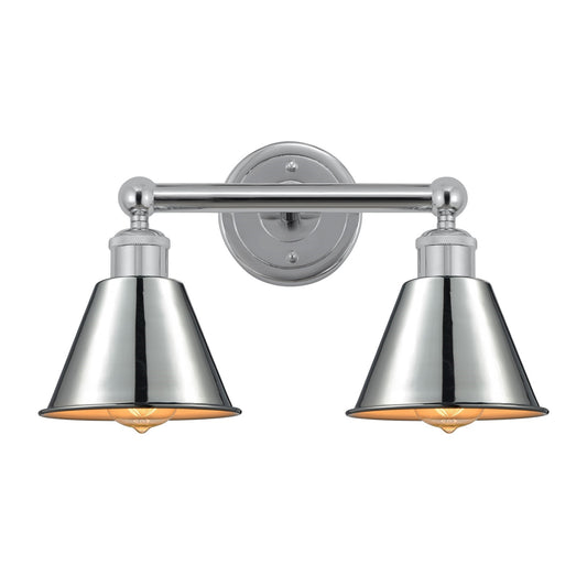 Innovations Smithfield 16in 2-Light Bath Vanity | Industrial Farmhouse Polished Chrome Steel and Metal Shade | Bathroom Vanity | Model 616-2W-PC-M8-PC