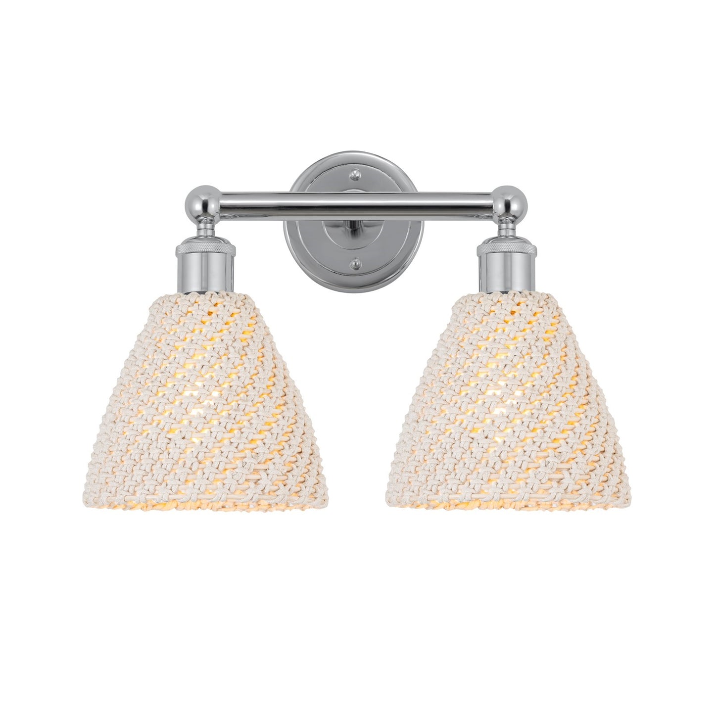 Innovations Bristol Natural 17in 2-Light Bath Vanity Light | Industrial Polished Chrome and Natural Fiber Shade | Bathroom | Model 616-2W-PC-NBD-75-NAT
