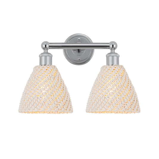 Innovations Bristol Natural 17in 2-Light Bath Vanity Light | Industrial Polished Chrome and Natural Fiber Shade | Bathroom | Model 616-2W-PC-NBD-75-NAT