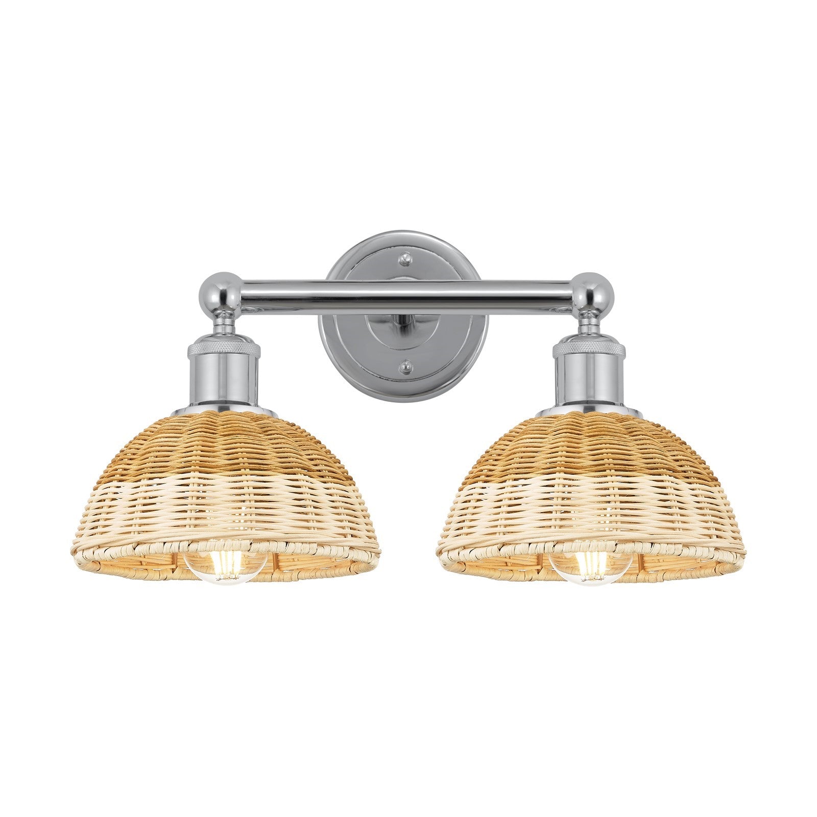 Innovations Bristol Natural II 17in 2-Light Bath Vanity Light | Industrial Polished Chrome Steel and Natural Fiber Shade | Model 616-2W-PC-NBD2-75-NAT