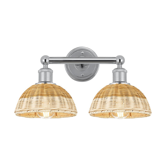Innovations Bristol Natural II 17in 2-Light Bath Vanity Light | Industrial Polished Chrome Steel and Natural Fiber Shade | Model 616-2W-PC-NBD2-75-NAT