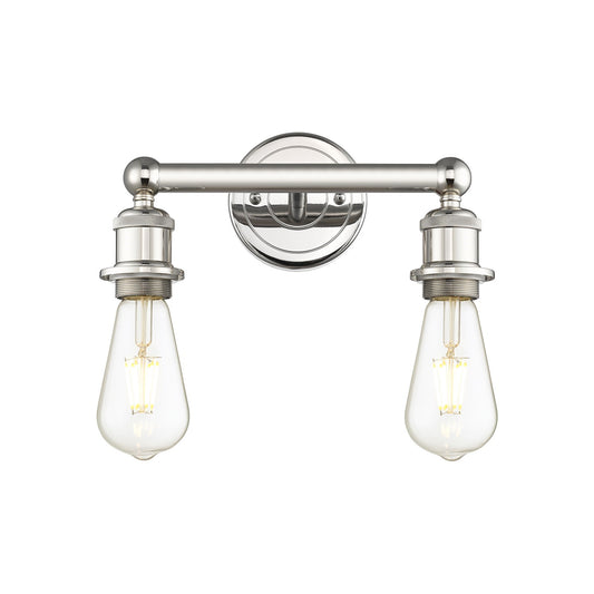 Innovations Edison 12.375in 2-Light Bath Vanity Light | Industrial Polished Nickel Steel and Cast Brass | Bathroom Vanity | 12.38 x 6 in | Model 616-2W-PN