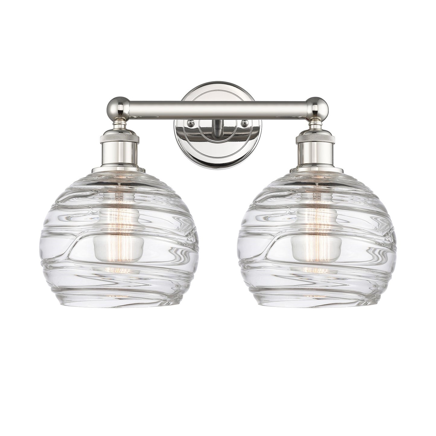 Innovations Athens Deco Swirl 17in 2-Light Bath Vanity Light | Industrial Polished Nickel Steel and Clear Deco Swirl Glass | Model 616-2W-PN-G1213-8CL
