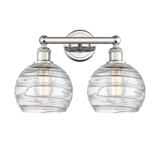 Innovations Athens Deco Swirl 17in 2-Light Bath Vanity Light | Industrial Polished Nickel Steel and Clear Deco Swirl Glass | Model 616-2W-PN-G1213-8CL